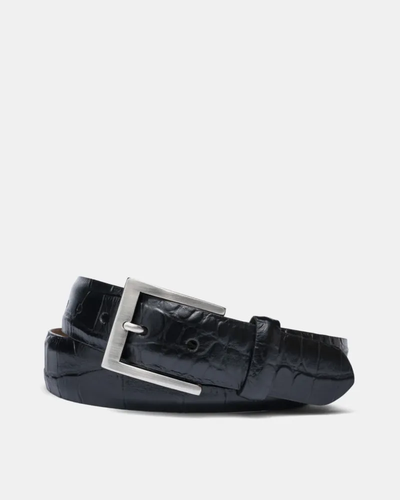 Embossed Crocodile Belt in Black Leather