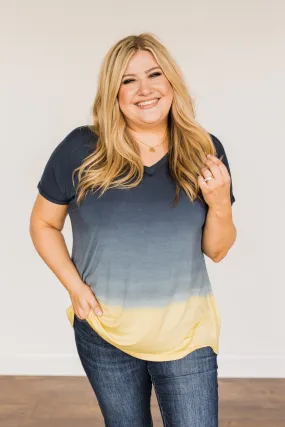 Enjoy Every Moment Ombre Top- Navy & Yellow