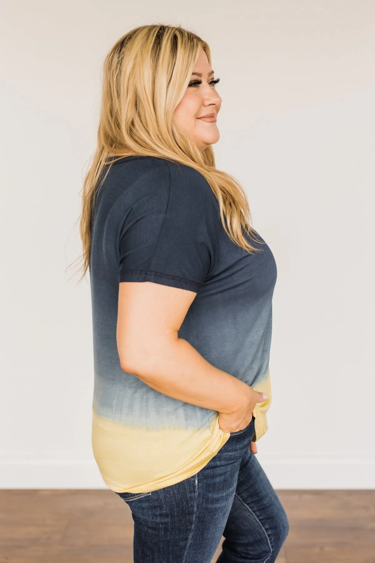 Enjoy Every Moment Ombre Top- Navy & Yellow