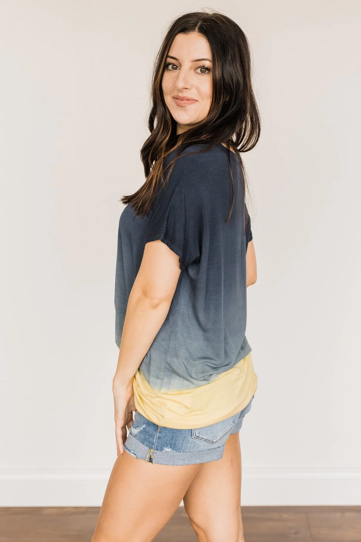 Enjoy Every Moment Ombre Top- Navy & Yellow