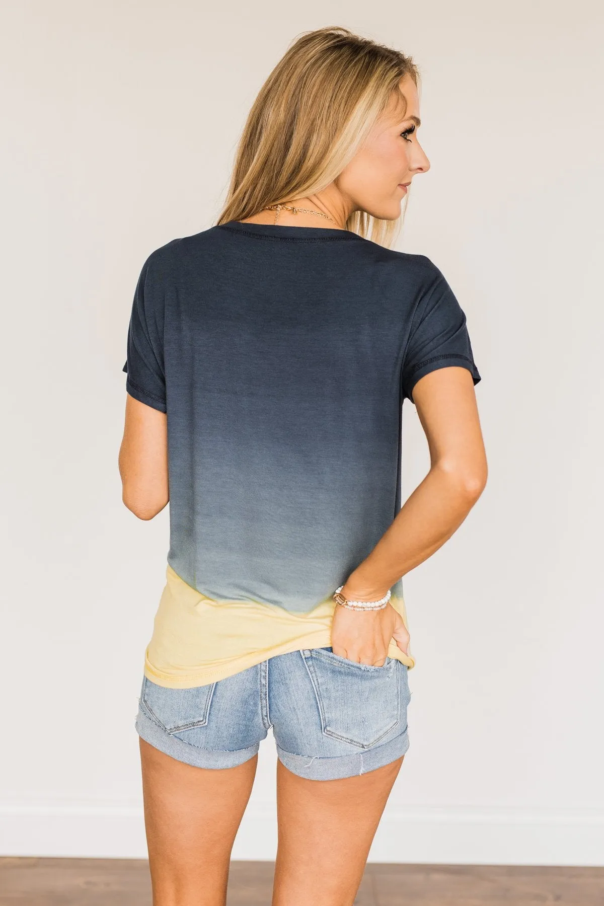 Enjoy Every Moment Ombre Top- Navy & Yellow