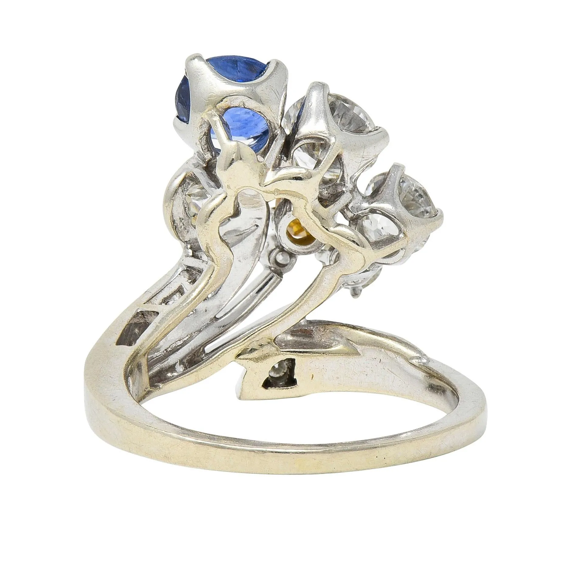 Erwin Reu Co. Mid-Century 2.03 CTW Sapphire Diamond 14 Karat White Gold Vintage Bypass Ring