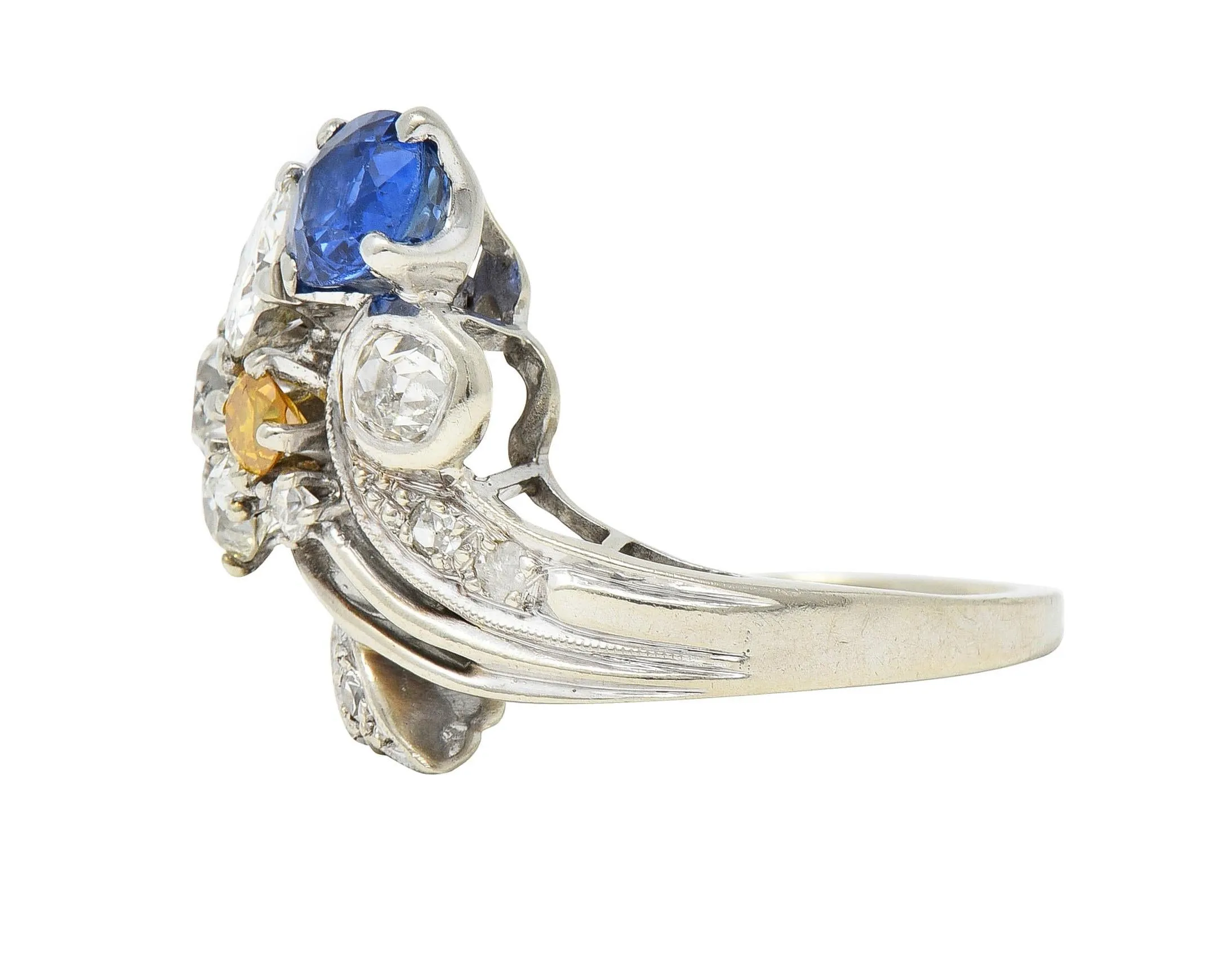 Erwin Reu Co. Mid-Century 2.03 CTW Sapphire Diamond 14 Karat White Gold Vintage Bypass Ring