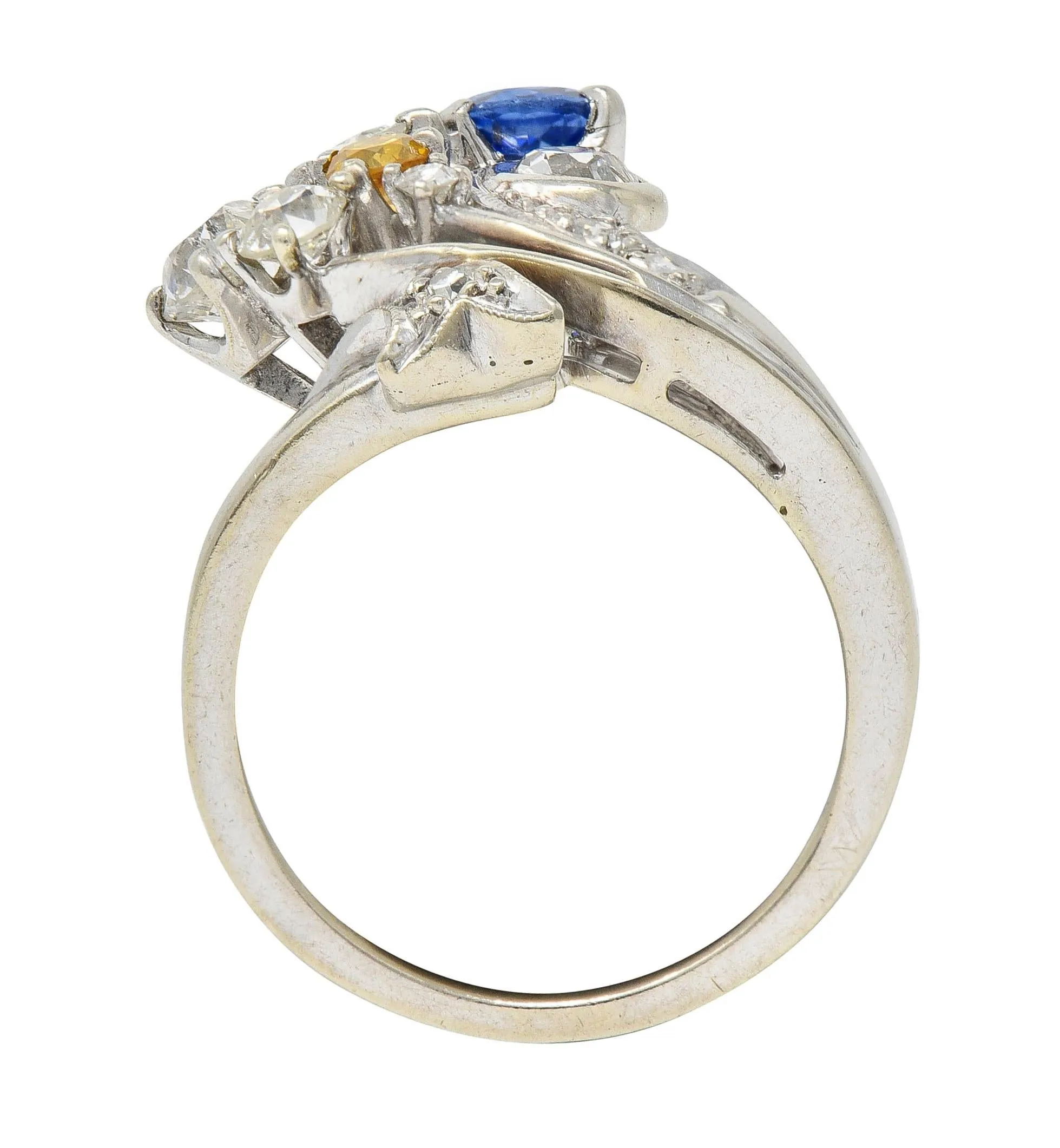 Erwin Reu Co. Mid-Century 2.03 CTW Sapphire Diamond 14 Karat White Gold Vintage Bypass Ring