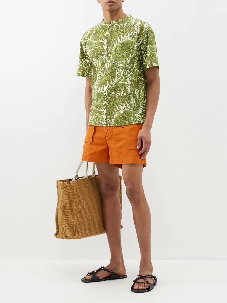 ETRO  |Crew Neck Flower Patterns Cotton Short Sleeves Luxury