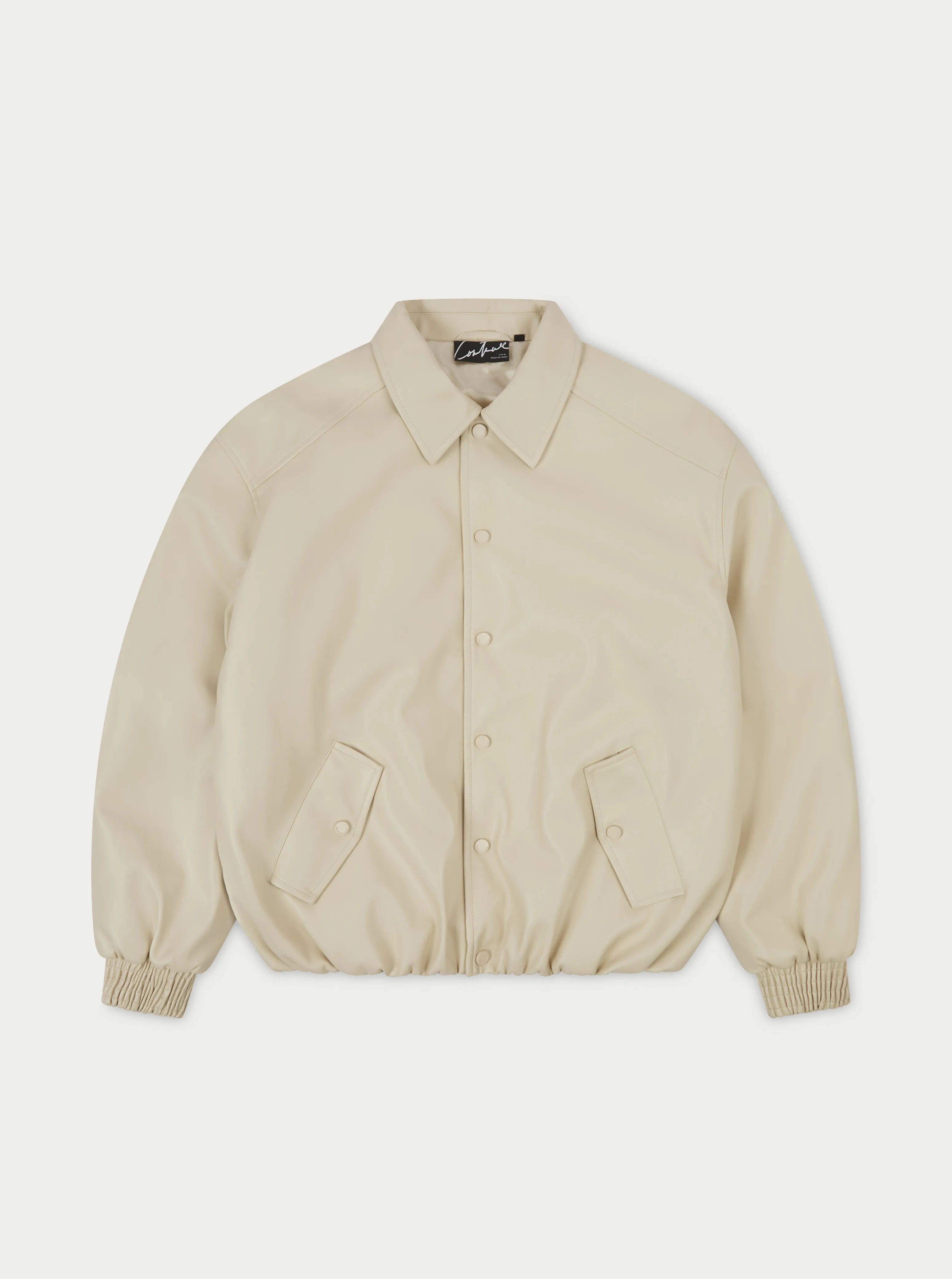 FAUX LEATHER BOMBER - BEIGE