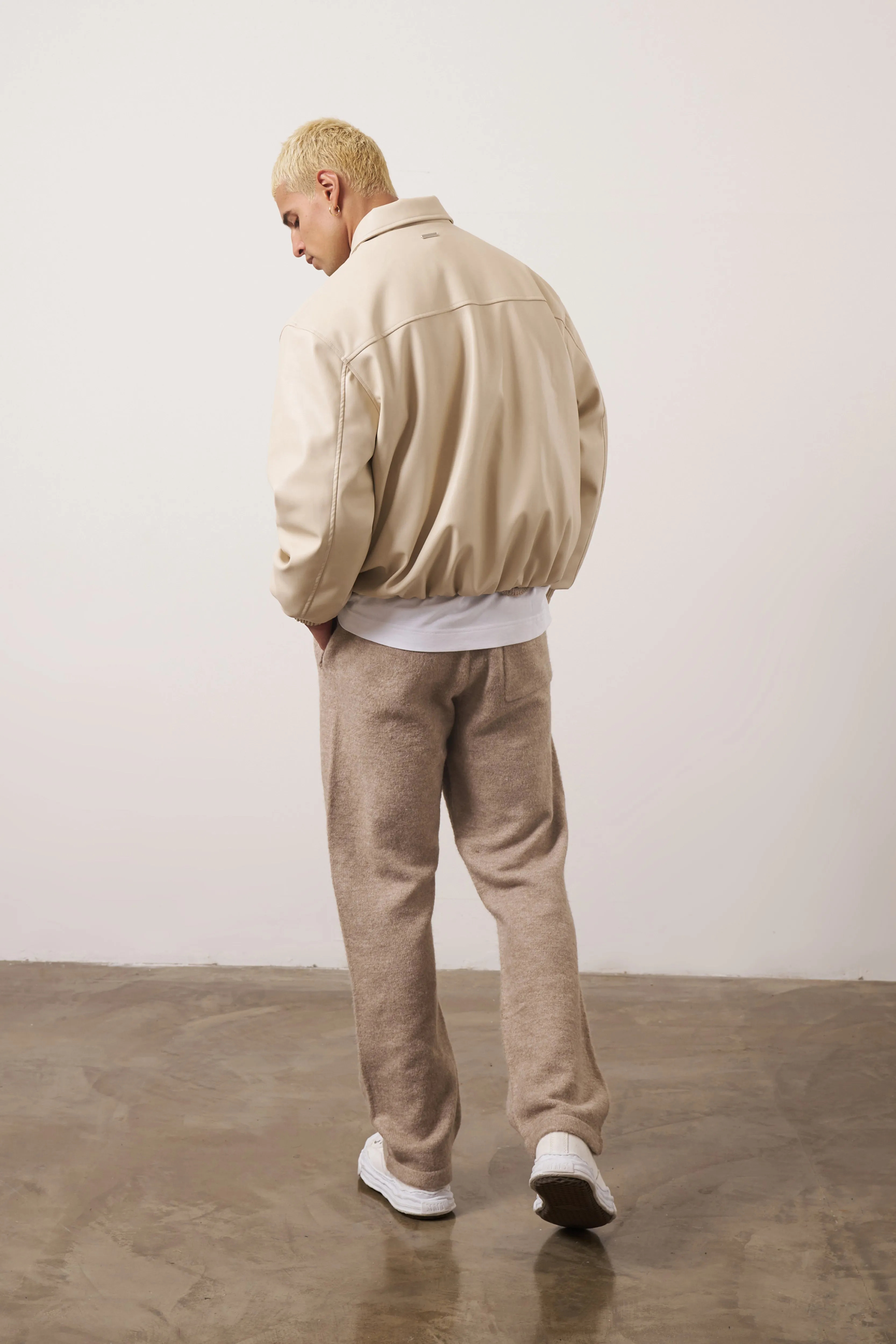 FAUX LEATHER BOMBER - BEIGE