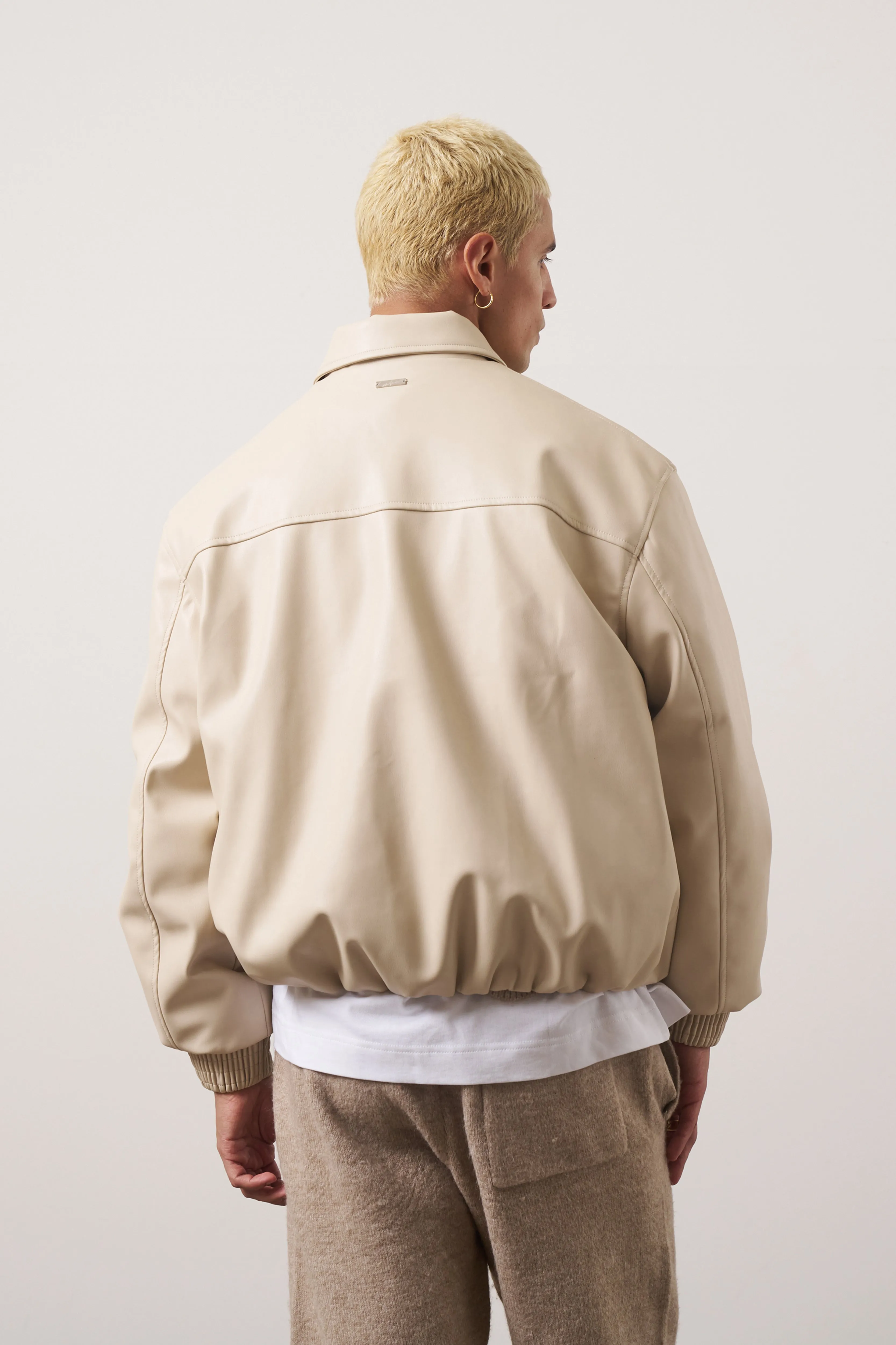 FAUX LEATHER BOMBER - BEIGE