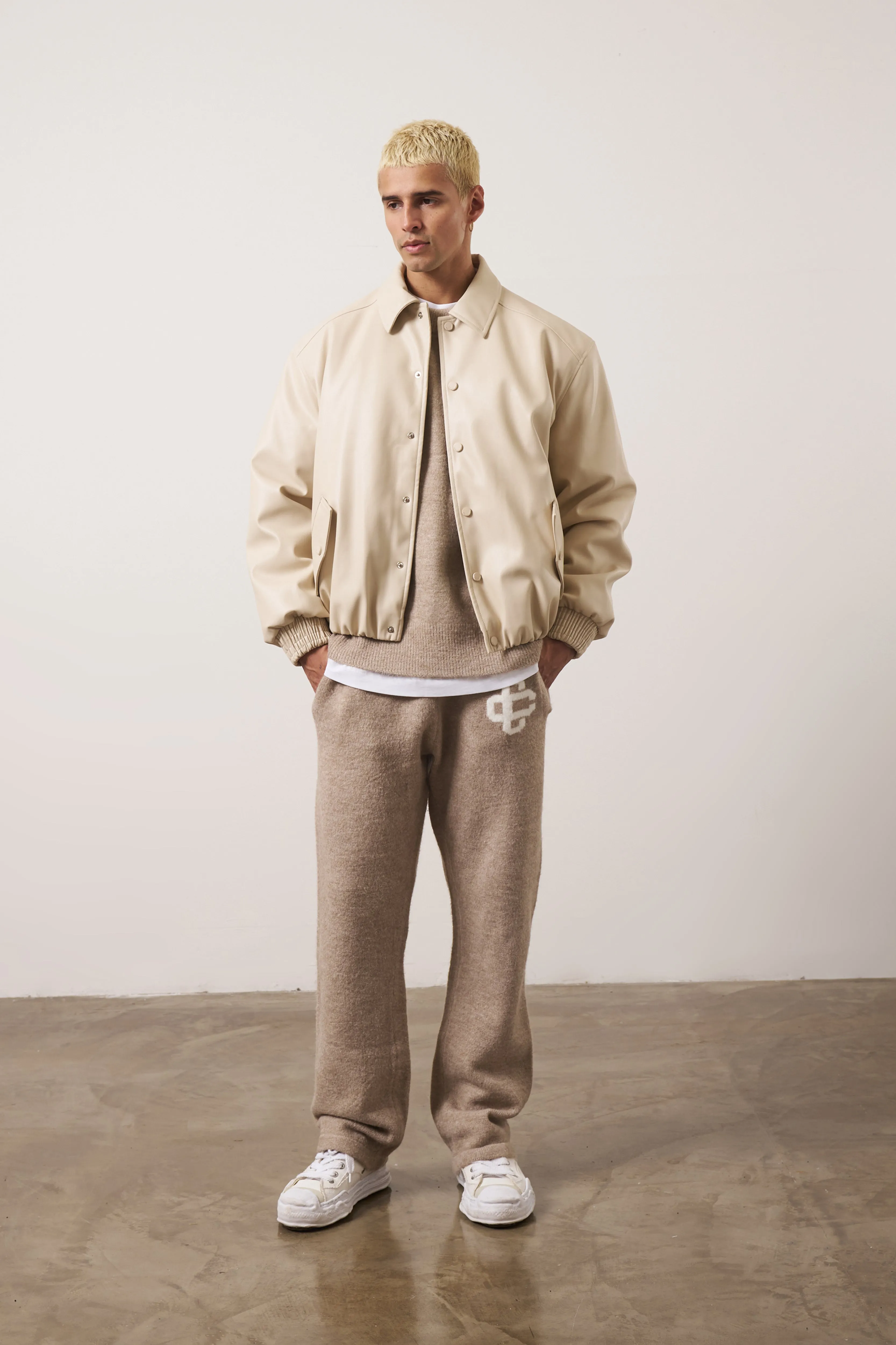 FAUX LEATHER BOMBER - BEIGE