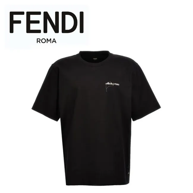 FENDI  |Crew Neck Cotton Short Sleeves Logo Luxury