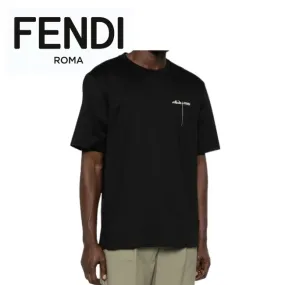 FENDI  |Crew Neck Cotton Short Sleeves Logo Luxury