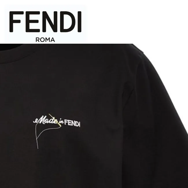 FENDI  |Crew Neck Cotton Short Sleeves Logo Luxury