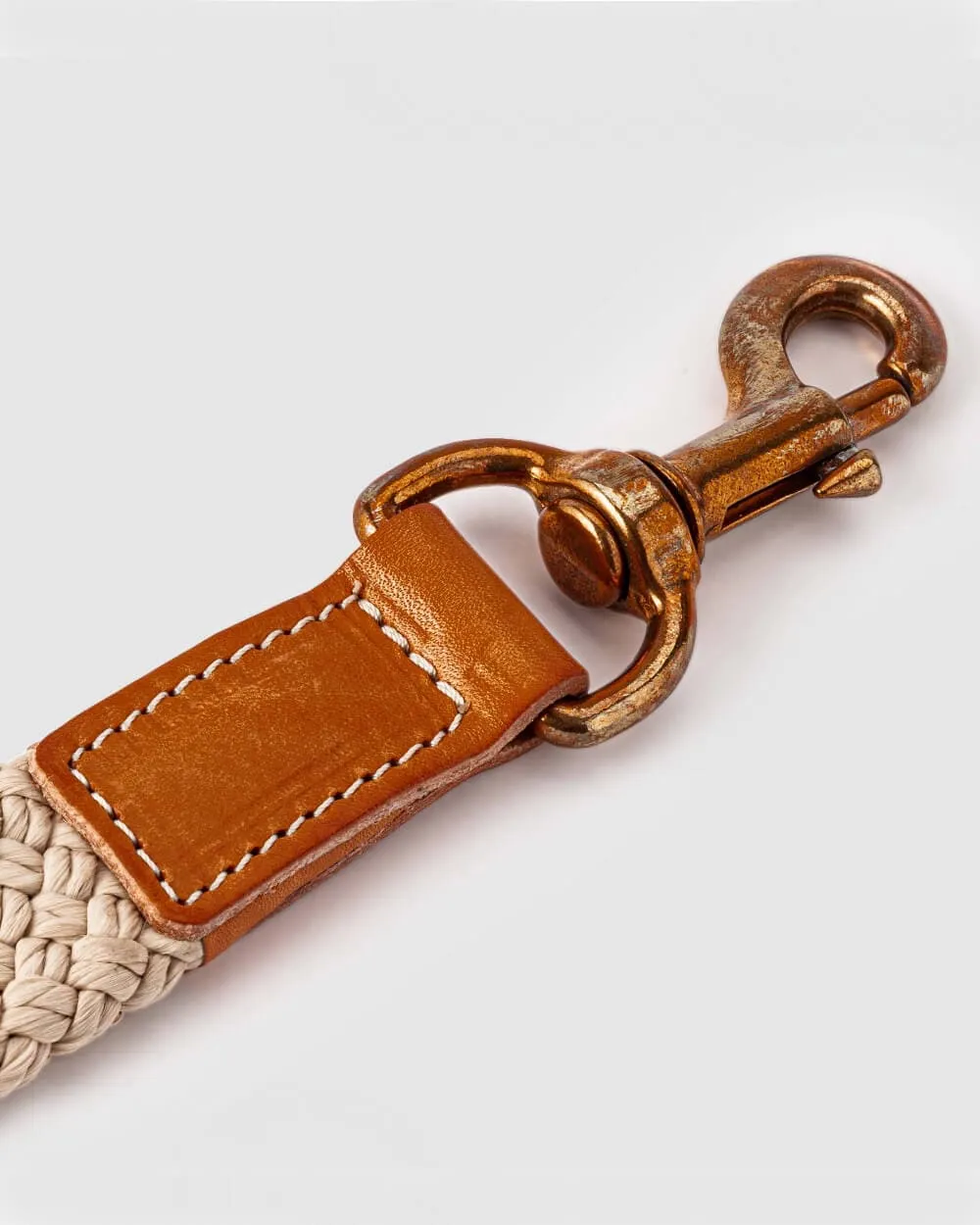 Flat Rope and Leather Dog Lead - Tan