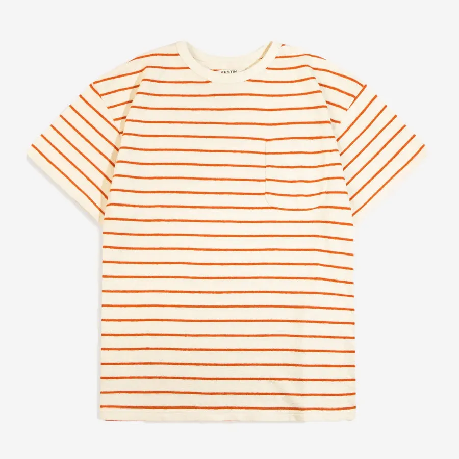 Fly Toweling Textured T-Shirt - Ecru/Tangerine Stripe