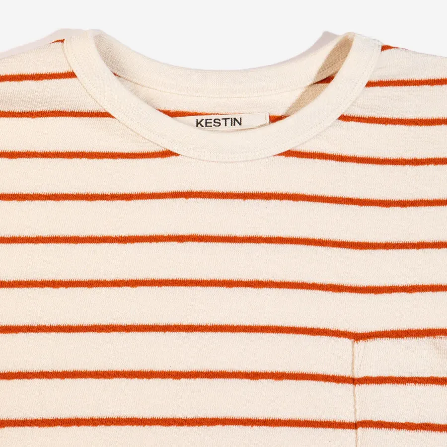 Fly Toweling Textured T-Shirt - Ecru/Tangerine Stripe