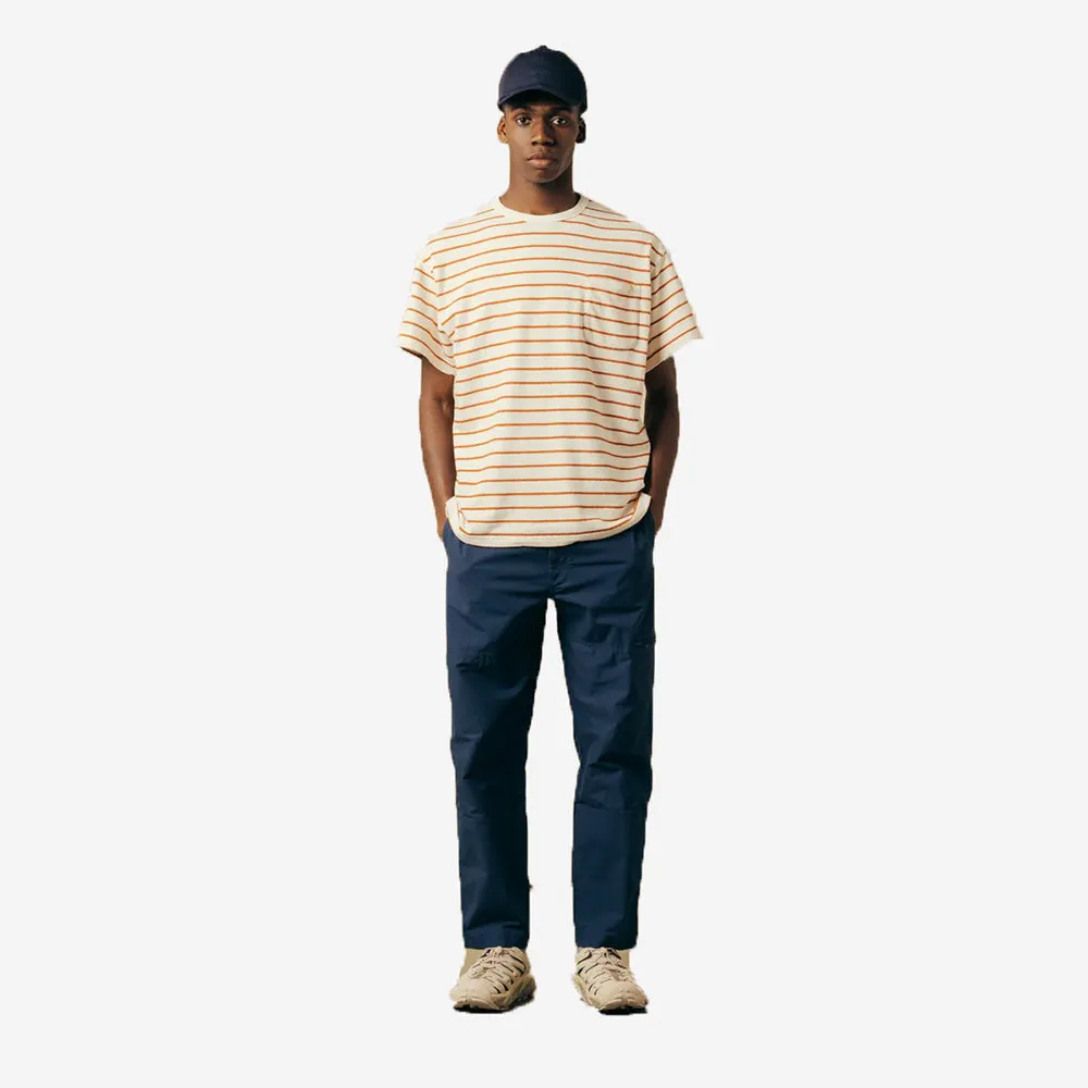 Fly Toweling Textured T-Shirt - Ecru/Tangerine Stripe