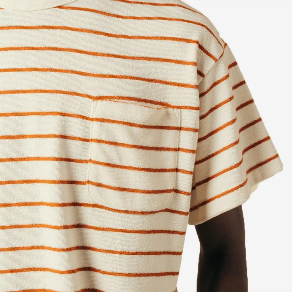 Fly Toweling Textured T-Shirt - Ecru/Tangerine Stripe