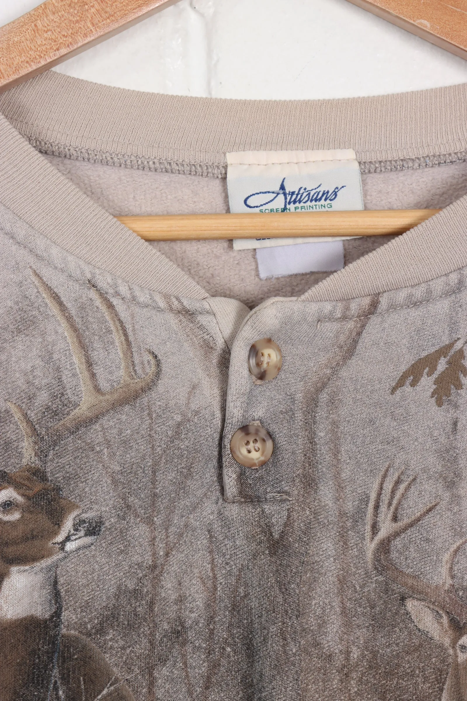 Forest Deers All Over Print Henley Sweatshirt (XL)