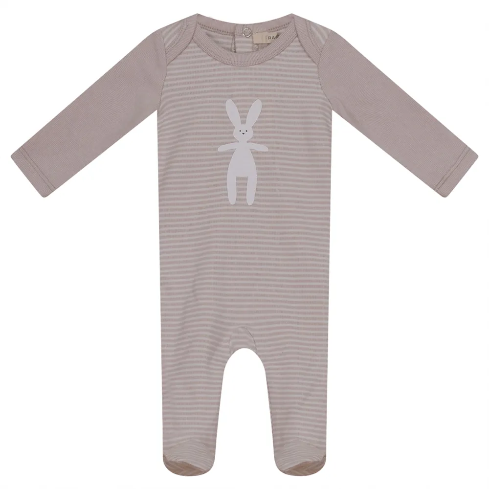 Fragile Oatmeal Stripe Bunny Print Stretchie