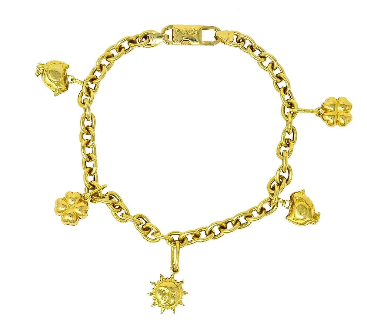 Fratelli Chini Italian Vintage 18 Karat Yellow Gold Charm Bracelet