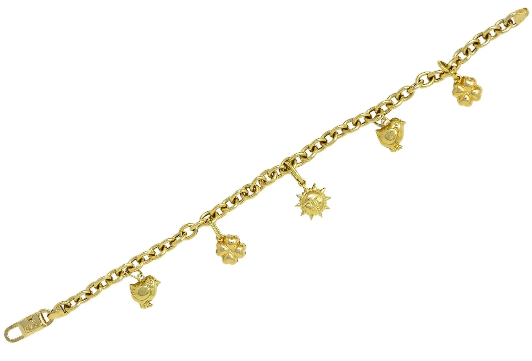 Fratelli Chini Italian Vintage 18 Karat Yellow Gold Charm Bracelet