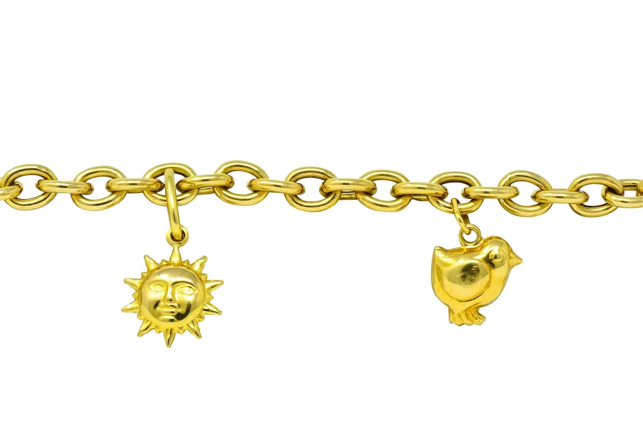 Fratelli Chini Italian Vintage 18 Karat Yellow Gold Charm Bracelet