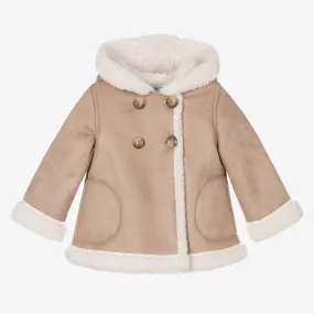 Girls Beige Faux Suede Coat