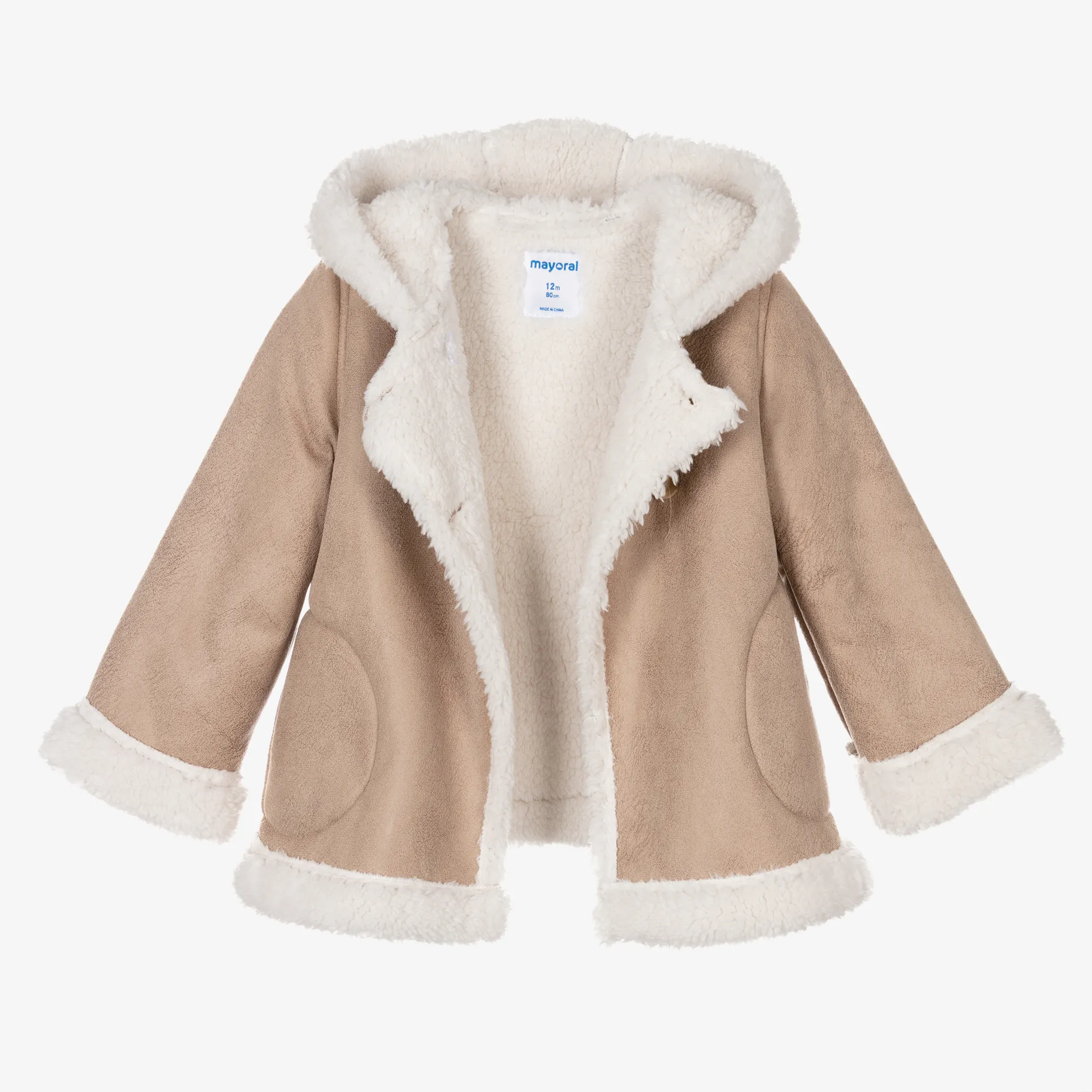 Girls Beige Faux Suede Coat