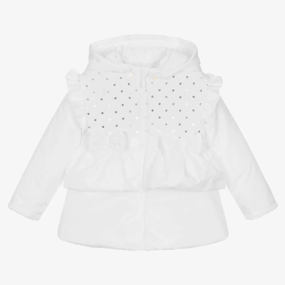 Girls White Padded Hooded Coat