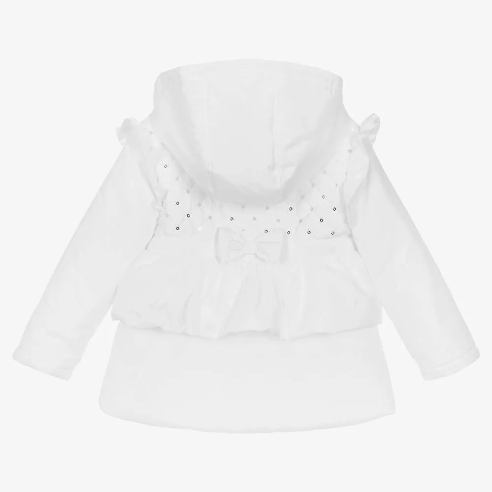 Girls White Padded Hooded Coat