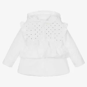 Girls White Padded Hooded Coat