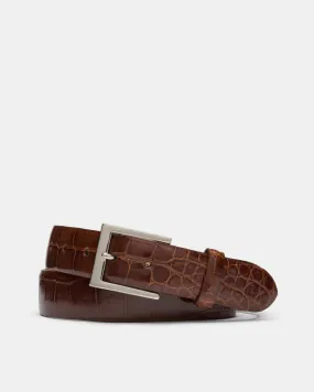 Glazed American Alligator Belt in Cognac Leather