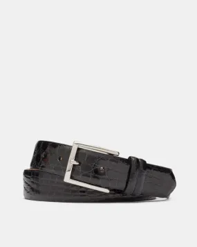 Glazed Crocodile Belt in Black Leather