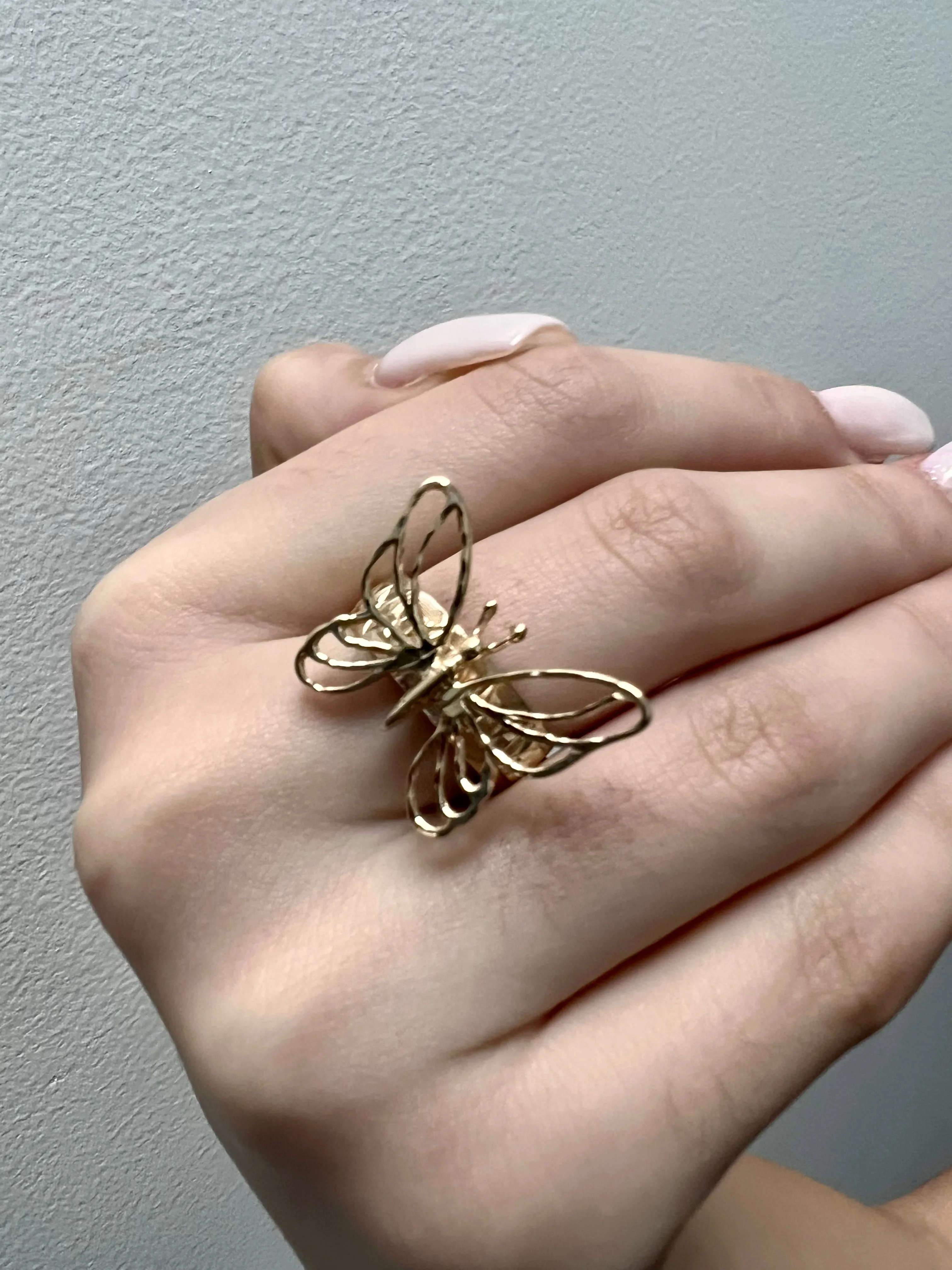 Gold 10k solid vintage butterfly ring