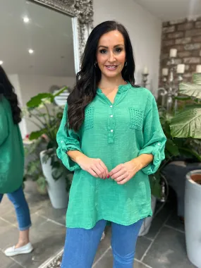 Green Multi Hole Button Sleeve Blouse Val