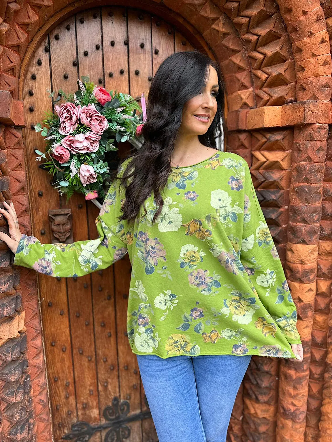 Green Rustic Flower Sequin Top Tilly