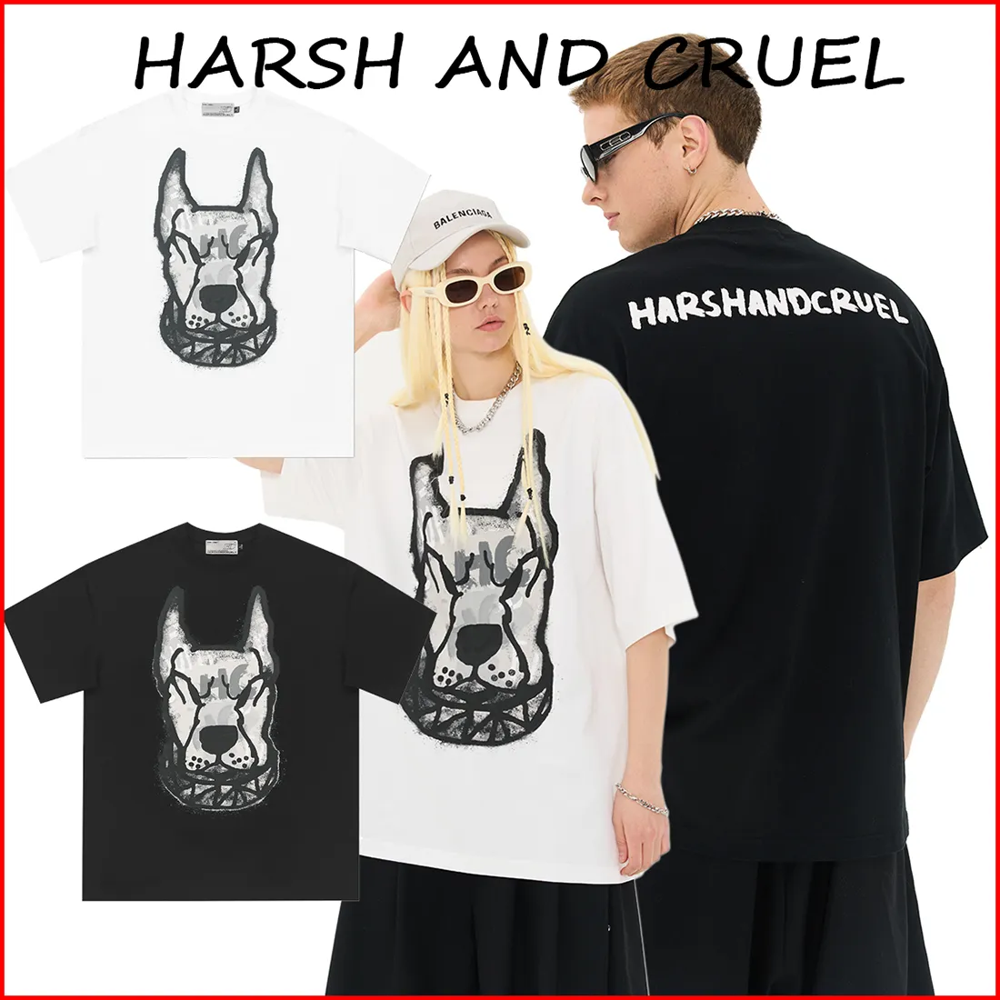 HARSH AND CRUEL  |Crew Neck Unisex Street Style Cotton Short Sleeves Oversized