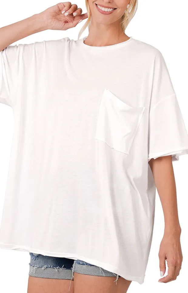 Heathered Oversized Comfy Pocket Boyfriend Tee