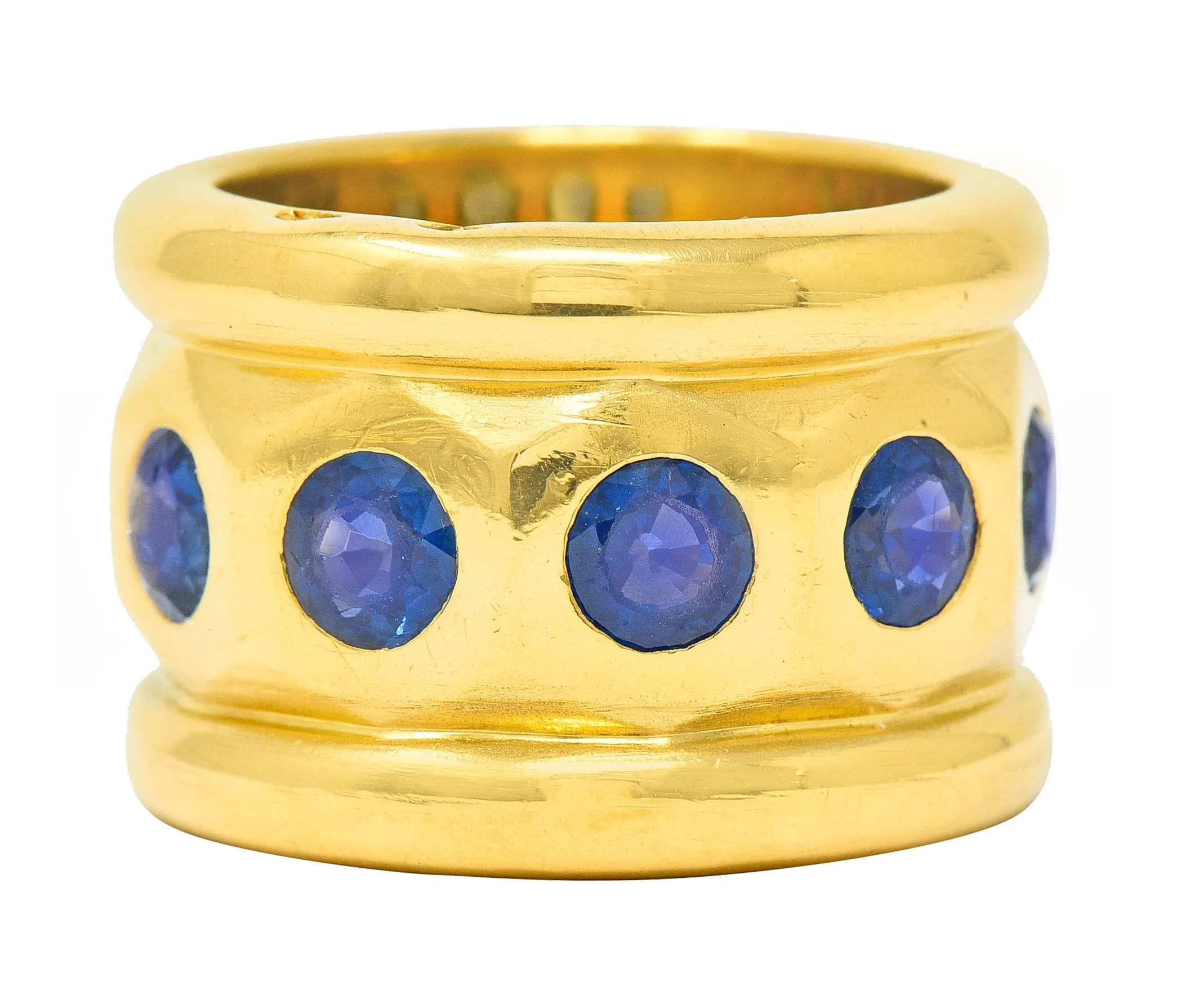 Herz Belperron French 6.00 CTW Sapphire 22 Karat Yellow Gold 16.5 MM Eternity Band Vintage Ring