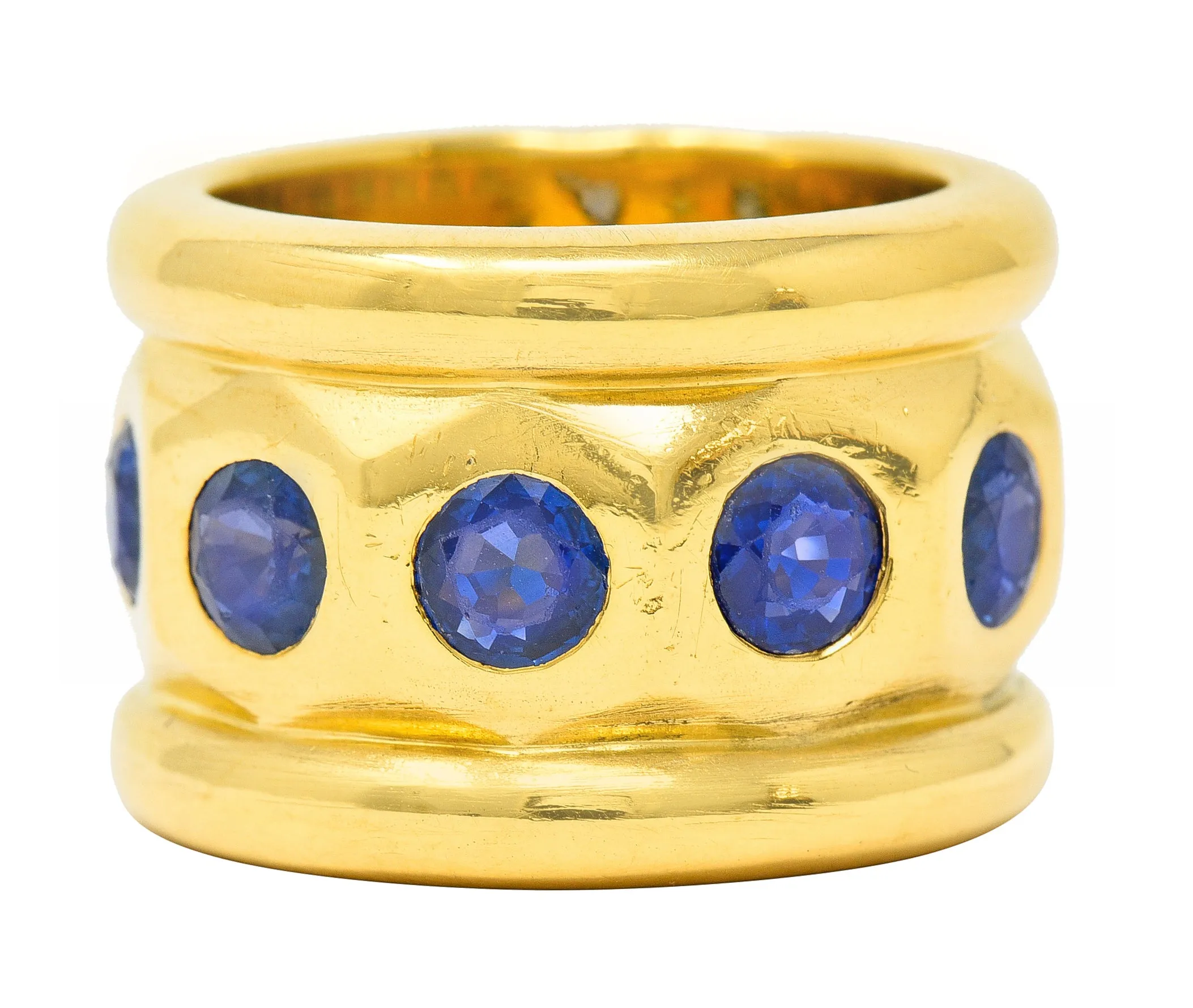 Herz Belperron French 6.00 CTW Sapphire 22 Karat Yellow Gold 16.5 MM Eternity Band Vintage Ring