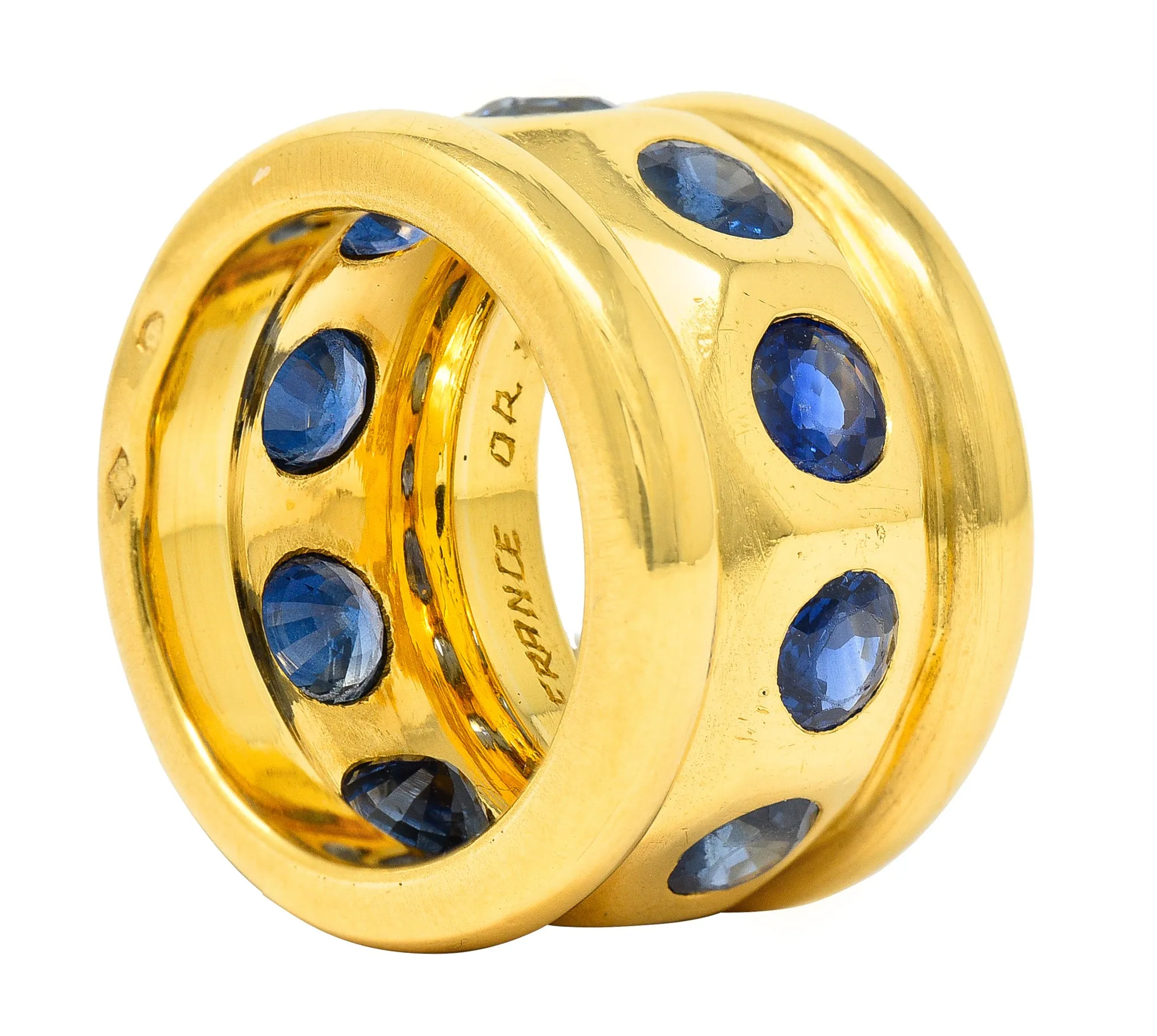 Herz Belperron French 6.00 CTW Sapphire 22 Karat Yellow Gold 16.5 MM Eternity Band Vintage Ring