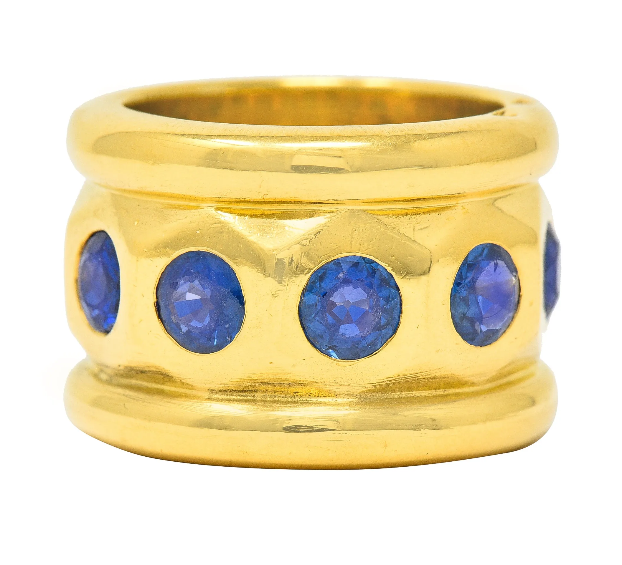 Herz Belperron French 6.00 CTW Sapphire 22 Karat Yellow Gold 16.5 MM Eternity Band Vintage Ring