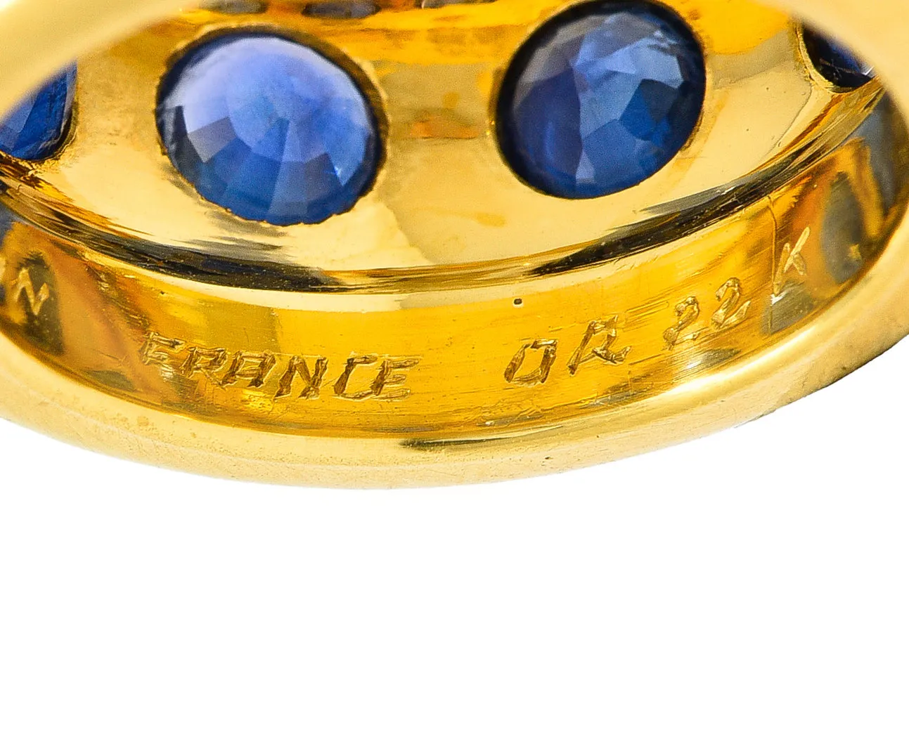 Herz Belperron French 6.00 CTW Sapphire 22 Karat Yellow Gold 16.5 MM Eternity Band Vintage Ring