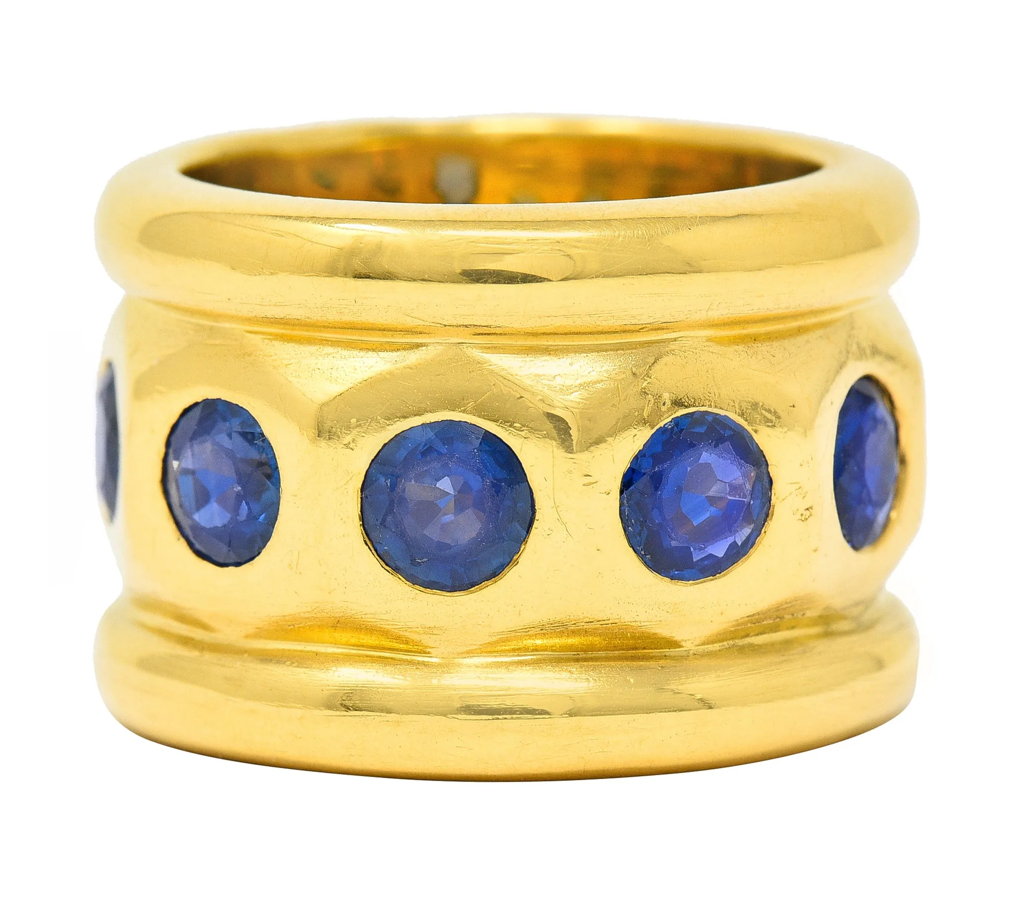 Herz Belperron French 6.00 CTW Sapphire 22 Karat Yellow Gold 16.5 MM Eternity Band Vintage Ring