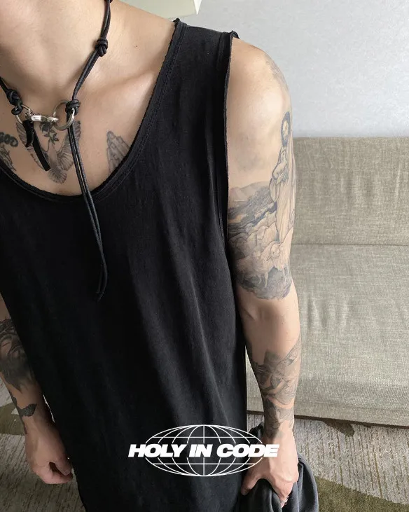 HOLY IN CODE  |Unisex Street Style Plain Cotton Oversized Tanks & Camisoles