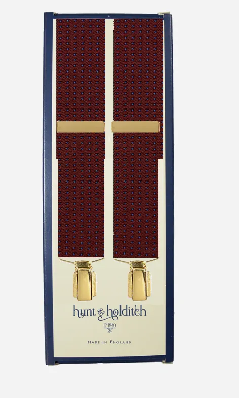 Hunt & Holditch Mini Dot Antique Golden Clips Braces Burgundy and Navy