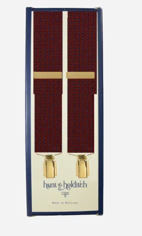 Hunt & Holditch Mini Dot Antique Golden Clips Braces Burgundy and Navy