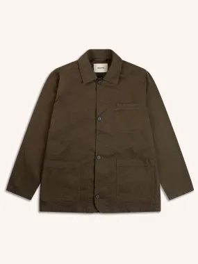 Huntly Jacket In Dark Olive Cotton Twill