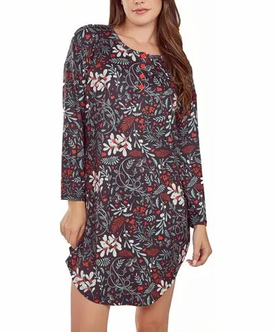 icollection Women's Long Sleeve Ultra Soft Floral Print Sleepshirt Nightgown