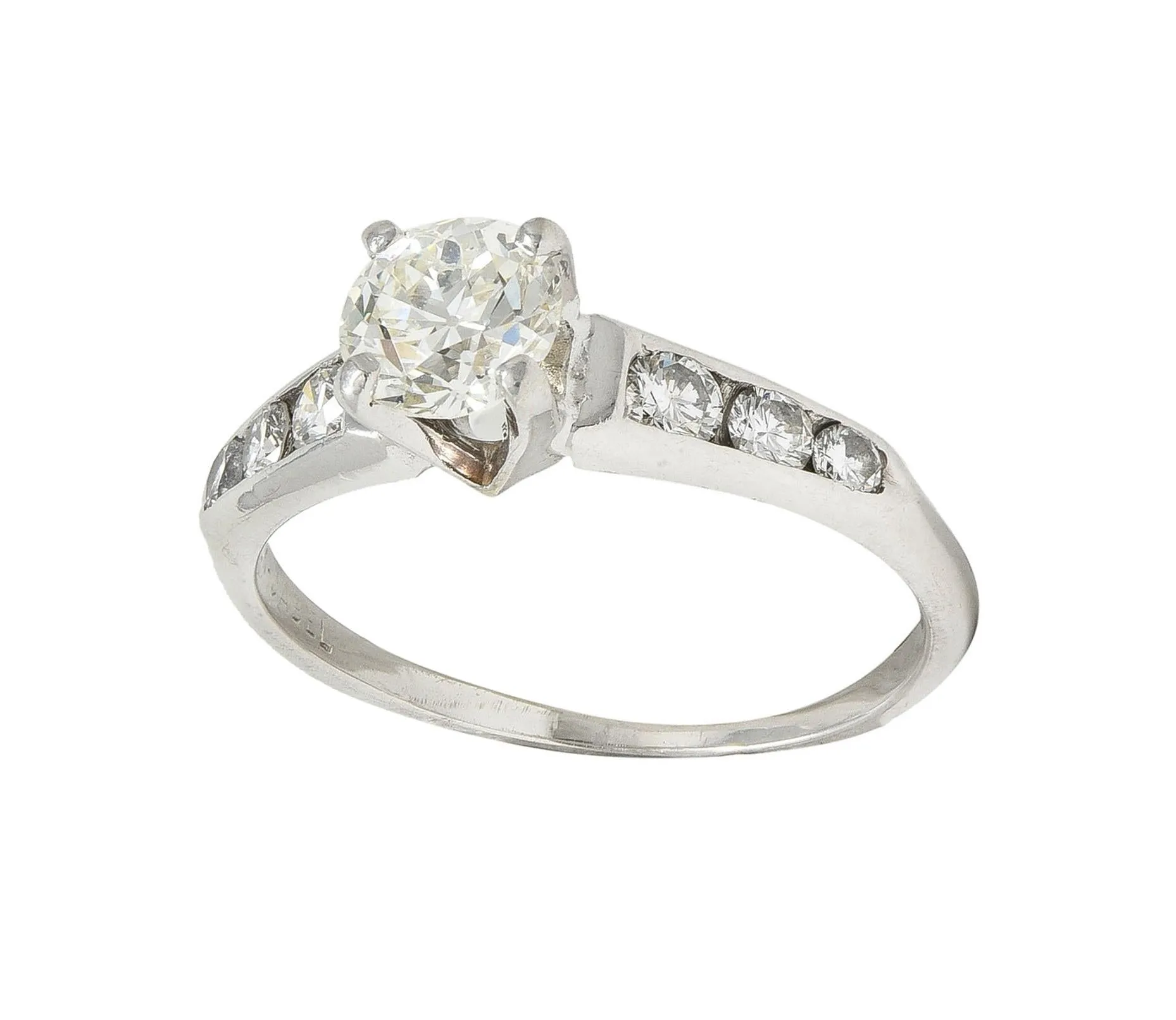 Jabel Mid-Century 1.21 CTW Old European Diamond 18 Karat White Gold Vintage Engagement Ring